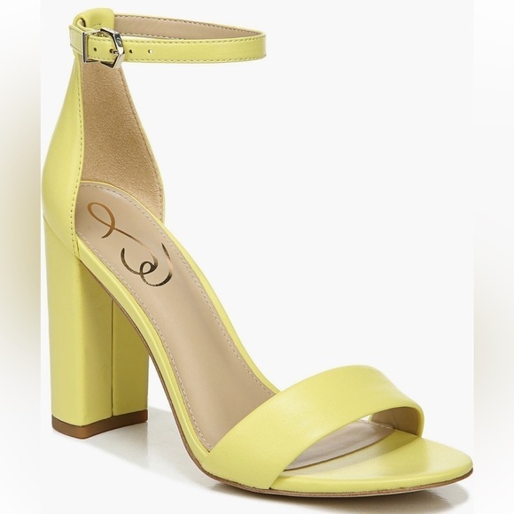 Sam Edelman Yaro Heeled Ankle Strap Sandals in Butter Yellow New in Box - Picture 1 of 9